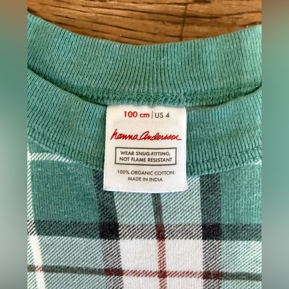 Hanna Andersson 100% Organic Cotton Green Plaid PJs Size 4 - Picture 2 of 3